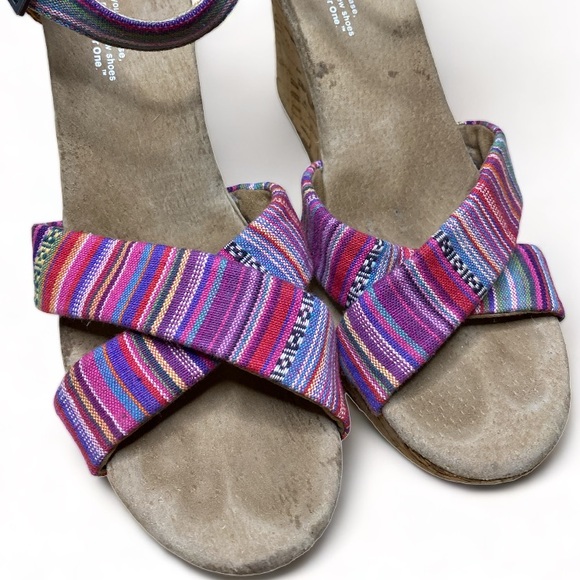 TOMS Colorful Siena Strap Sandals Wedge Cork Heels Size 8.5 Women’s Beachy Boho - Picture 5 of 9